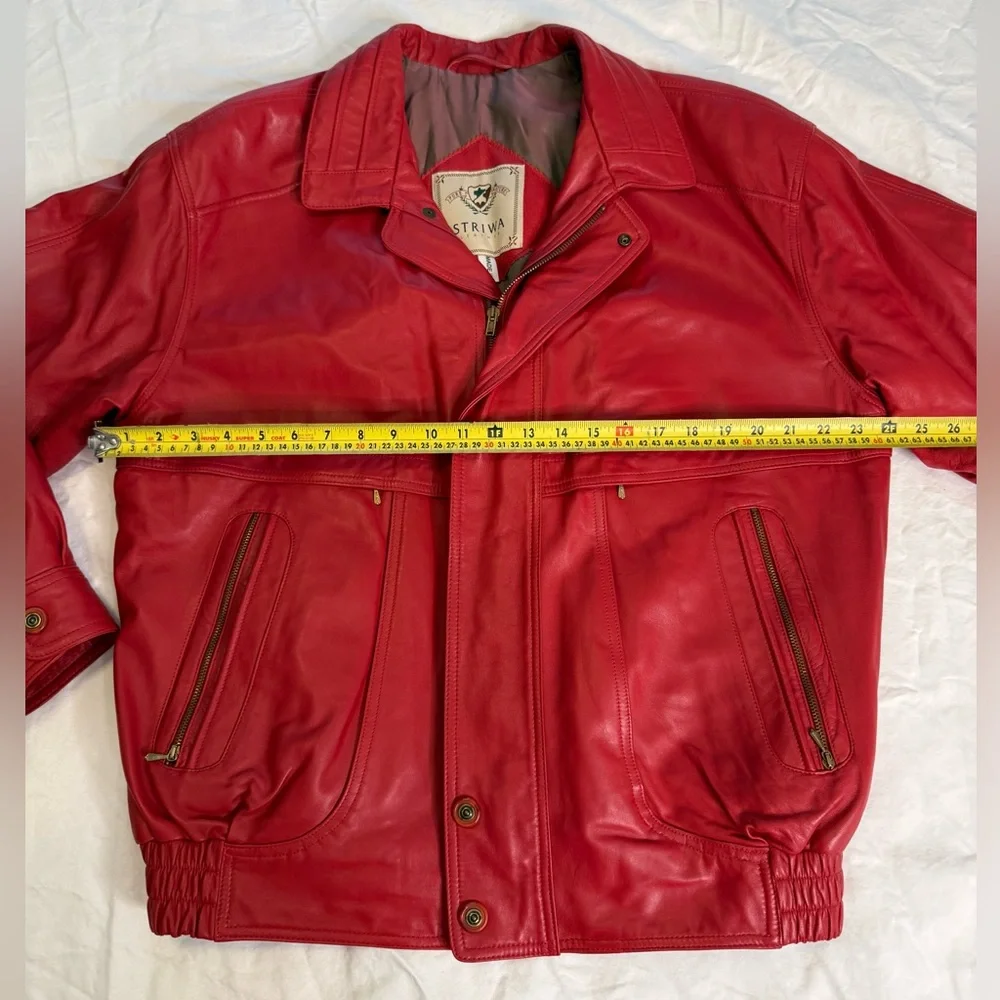 Vintage 90s Red Leather Bomber Jacket STRIWA Croatia SALMI Zip Oversized 40 - Picture 12 of 13
